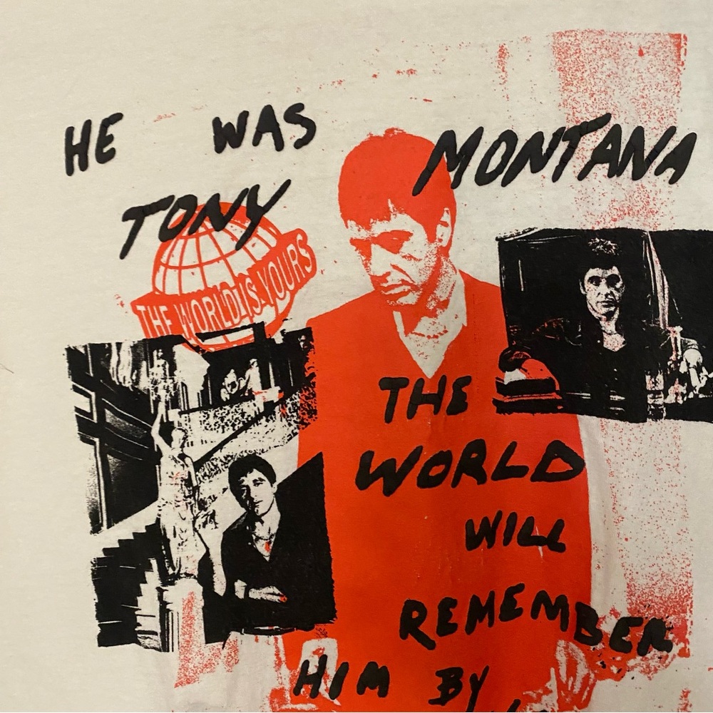 Scarface Movie Mens White Graphic Tee T Shirt L Large Tony Montana Red & Black - Picture 4 of 6